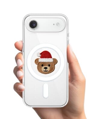 Etui do iPhone Air z MagSafe przeźroczyste, silikonowe Flexi, Przytulne święta, Miś mikołajek