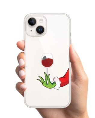 Etui do iPhone 14 Plus przeźroczyste, silikonowe Flexi,  zielony psotnik z lampką wina