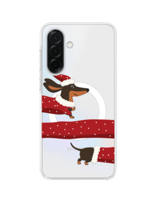 Etui do Samsung Galaxy A36 5G z MagSafe przeźroczyste, silikonowe Flexi, Przytulne święta, świąteczny jamnik