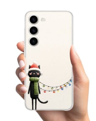 Etui do Samsung Galaxy S23 FE 5G przeźroczyste, silikonowe Flexi, Przytulne święta, Kot przebrany za elfa