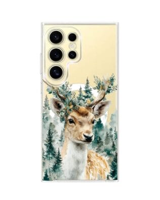 Etui do Samsung Galaxy S24 Ultra z MagSafe przeźroczyste, silikonowe Flexi, Przytulne święta, Leśny jelonek