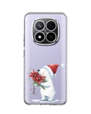 Etui do Xiaomi Redmi Note 14 Pro 4G przeźroczyste, silikonowe Flexi, Przytulne święta, Miś świąteczny