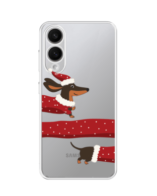 Etui do Samsung Galaxy S25 Edge przeźroczyste, silikonowe Flexi, Przytulne święta, świąteczny jamnik