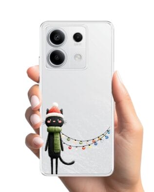 Etui do Xiaomi Redmi Note 13 Pro 5G przeźroczyste, silikonowe Flexi, Przytulne święta, Kot przebrany za elfa