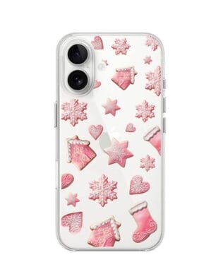 Etui do iPhone 16 przeźroczyste, silikonowe Flexi, Przytulne święta, Różowe pierniczki