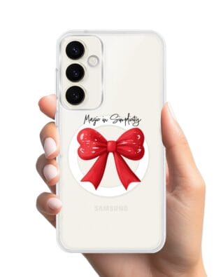 Etui do Samsung Galaxy S23 Plus z MagSafe przeźroczyste, silikonowe Flexi, Przytulne święta, Czerwona kokarda