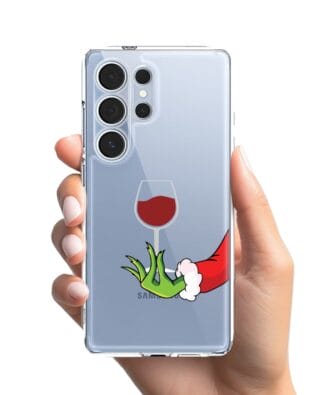 Etui do Samsung Galaxy S25 Ultra przeźroczyste, silikonowe Flexi, Zielony psotnik z lampką wina