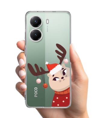 Etui do Xiaomi POCO X7 Pro przeźroczyste, silikonowe Flexi, Kotek przebrany za reniferka