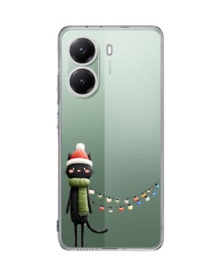 Etui do Xiaomi POCO X7 Pro przeźroczyste, silikonowe Flexi, Przytulne święta, Kot przebrany za elfa