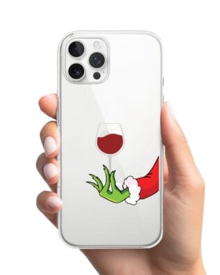 Etui do iPhone 12 Pro Max przeźroczyste, silikonowe Flexi, Zielony psotnik z lampką wina