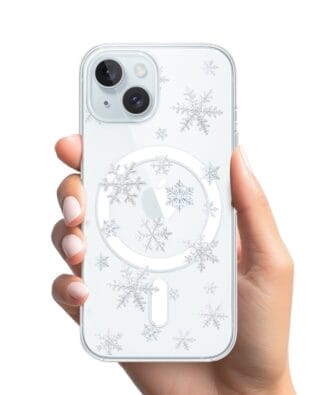 Etui do iPhone 15 z MagSafe przeźroczyste, silikonowe Flexi, Zimowa magia, Delikatne płatki śniegu