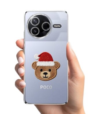 Etui do Xiaomi POCO F7 Pro przeźroczyste, silikonowe Flexi, Przytulne święta, Miś mikołajek
