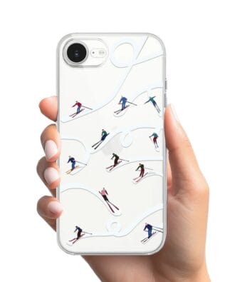 Etui do iPhone 16e przeźroczyste, silikonowe Flexi, Zimowa magia, Narciarskie wiraże