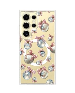 Etui do Samsung Galaxy S24 Ultra z MagSafe przeźroczyste, silikonowe Flexi, Przytulne święta, Pastelowe bombki