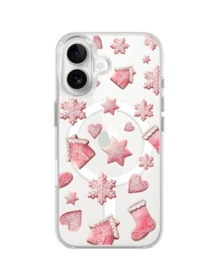 Etui do iPhone 16 Plus z MagSafe przeźroczyste, silikonowe Flexi, Przytulne święta, Różowe pierniczki