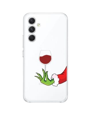 Etui do Samsung Galaxy A54 5G przeźroczyste, silikonowe Flexi, Zielony psotnik z lampką wina