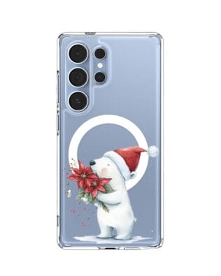 Etui do Samsung Galaxy S25 Ultra z MagSafe przeźroczyste, silikonowe Flexi, Przytulne święta, Miś świąteczny