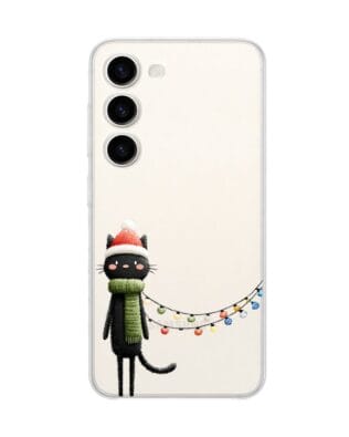 Etui do Samsung Galaxy S23 Plus przeźroczyste, silikonowe Flexi, Przytulne święta, Kot przebrany za elfa