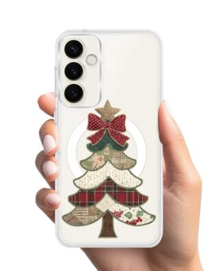 Etui do Samsung Galaxy S23 Plus z MagSafe przeźroczyste, silikonowe Flexi, Przytulne święta, Kraciasta choinka