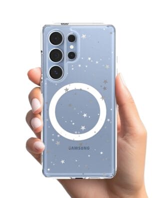 Etui do Samsung Galaxy S25 Ultra z MagSafe przeźroczyste, silikonowe Flexi, Zimowa magia, Szampańskie gwiazdki