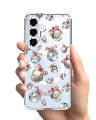 Etui do Samsung Galaxy S24 FE z MagSafe przeźroczyste, silikonowe Flexi, Przytulne święta, Pastelowe bombki