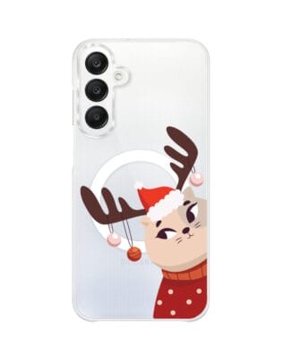 Etui do Samsung Galaxy A25 5G z MagSafe przeźroczyste, silikonowe Flexi, Kotek przebrany za reniferka
