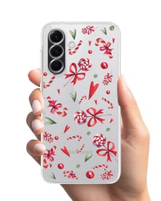 Etui do Samsung Galaxy A56 5G przeźroczyste, silikonowe Flexi, Cukierki świąteczne