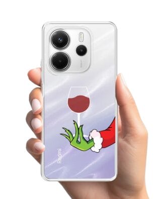 Etui do Xiaomi Redmi Note 14 5G przeźroczyste, silikonowe Flexi, Zielony psotnik z lampką wina