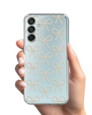 Etui do Samsung Galaxy M15 5G przeźroczyste, silikonowe Flexi, Przytulne święta, złote kokardki