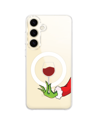 Etui do Samsung Galaxy S24 Plus z MagSafe przeźroczyste, silikonowe Flexi, Zielony psotnik z lampką wina