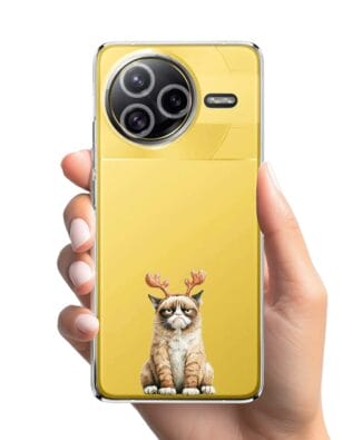 Etui do Xiaomi POCO F7 Ultra przeźroczyste, silikonowe Flexi, Przytulne święta, Kot który nie chciał być reniferem