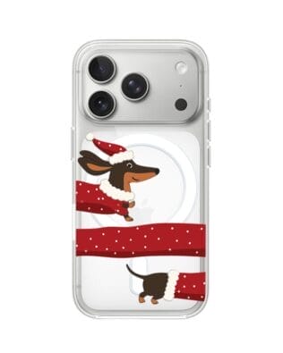 Etui do iPhone 17 Pro Max z MagSafe przeźroczyste, silikonowe Flexi, Przytulne święta, świąteczny jamnik