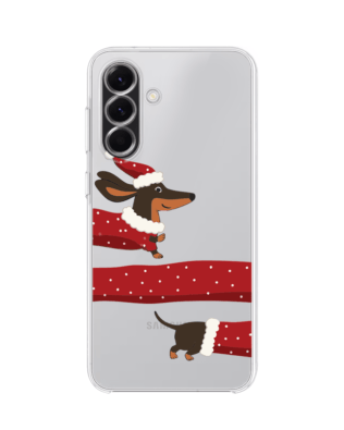 Etui do Samsung Galaxy A56 5G przeźroczyste, silikonowe Flexi, Przytulne święta, świąteczny jamnik