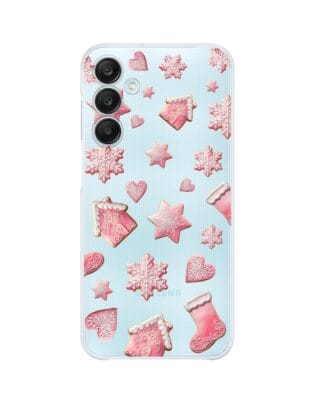 Etui do Samsung Galaxy M35 5G przeźroczyste, silikonowe Flexi, Przytulne święta, Różowe pierniczki