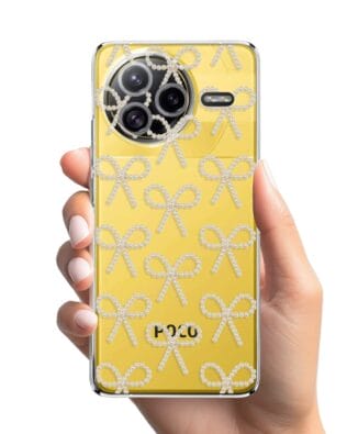 Etui do Xiaomi POCO F7 Ultra przeźroczyste, silikonowe Flexi, Przytulne święta, złote kokardki
