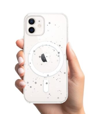 Etui do iPhone 12 z MagSafe przeźroczyste, silikonowe Flexi, Zimowa magia, Szampańskie gwiazdki