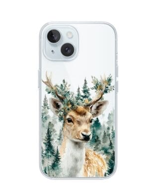 Etui do iPhone 15 Plus przeźroczyste, silikonowe Flexi, Przytulne święta, Leśny jelonek