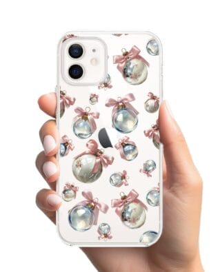 Etui do iPhone 12 Mini przeźroczyste, silikonowe Flexi, Przytulne święta, Pastelowe bombki