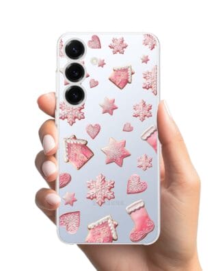 Etui do Samsung Galaxy S25 przeźroczyste, silikonowe Flexi, Przytulne święta, Różowe pierniczki