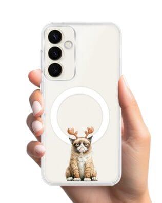 Etui do Samsung Galaxy S23 Plus z MagSafe przeźroczyste, silikonowe Flexi, Przytulne święta, Kot który nie chciał być reniferem