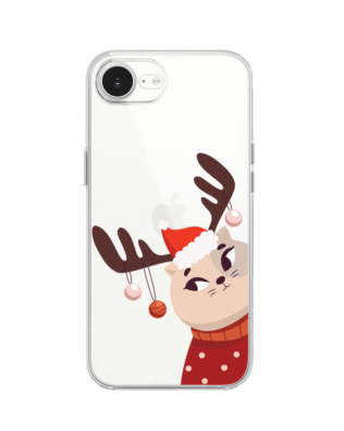 Etui do iPhone 16e przeźroczyste, silikonowe Flexi, Kotek przebrany za reniferka