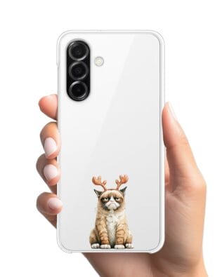 Etui do Samsung Galaxy A26 5G przeźroczyste, silikonowe Flexi, Przytulne święta, Kot który nie chciał być reniferem