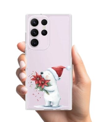 Etui do Samsung Galaxy S23 Ultra przeźroczyste, silikonowe Flexi, Przytulne święta, Miś świąteczny