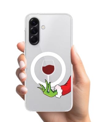 Etui do Samsung Galaxy A56 5G z MagSafe przeźroczyste, silikonowe Flexi, Zielony psotnik z lampką wina