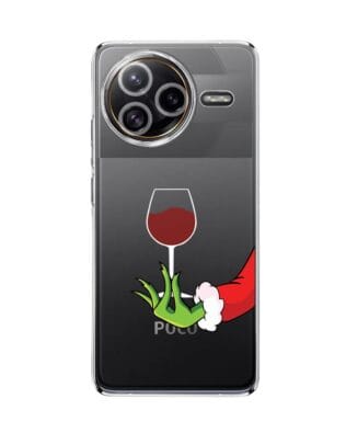 Etui do Xiaomi POCO F7 Ultra przeźroczyste, silikonowe Flexi, Zielony psotnik z lampką wina
