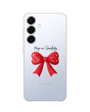 Etui do Samsung Galaxy S25 przeźroczyste, silikonowe Flexi, Przytulne święta, Czerwona kokarda