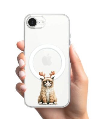 Etui do iPhone 16e z MagSafe przeźroczyste, silikonowe Flexi, Przytulne święta, Kot który nie chciał być reniferem