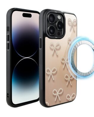 Etui do iPhone 14 Pro IBIZU DropGuard Matt z MagSafe, Zimowa magia, Perłowe kokardki