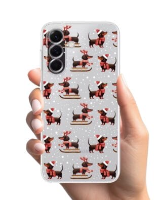 Etui do Samsung Galaxy A56 5G przeźroczyste, silikonowe Flexi, Przytulne święta, Jamniki na saniach