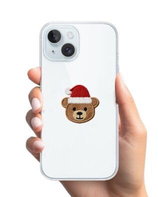 Etui do iPhone 15 przeźroczyste, silikonowe Flexi, Przytulne święta, Miś mikołajek